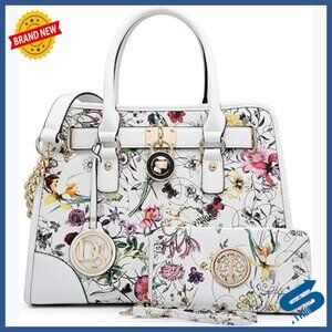 Vegan Leather Satchel Hobo Bag Set with Wallet, Top Handle Shoulder Bag